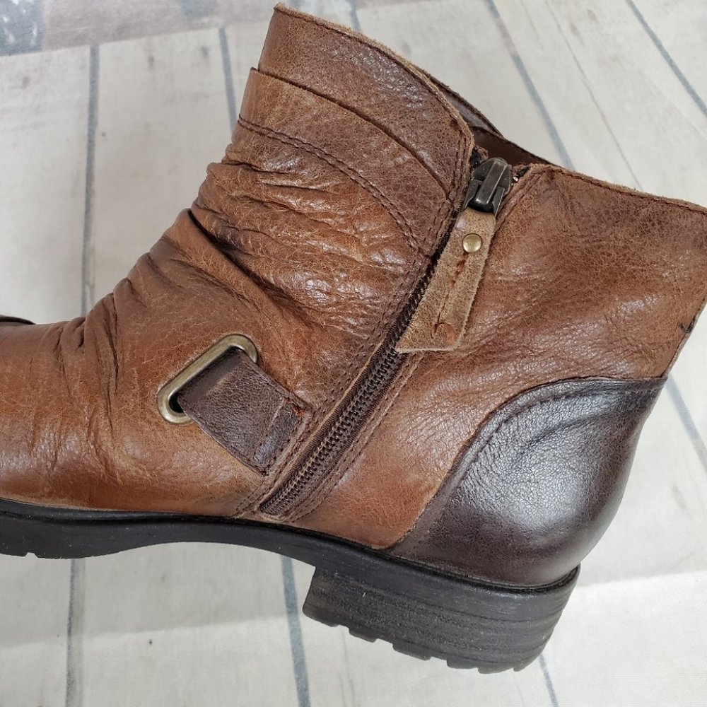 Earth Jericho Leather Moto Biker Ankle Boots Chesnut Brown Ombre Size 10 - Picture 12 of 14